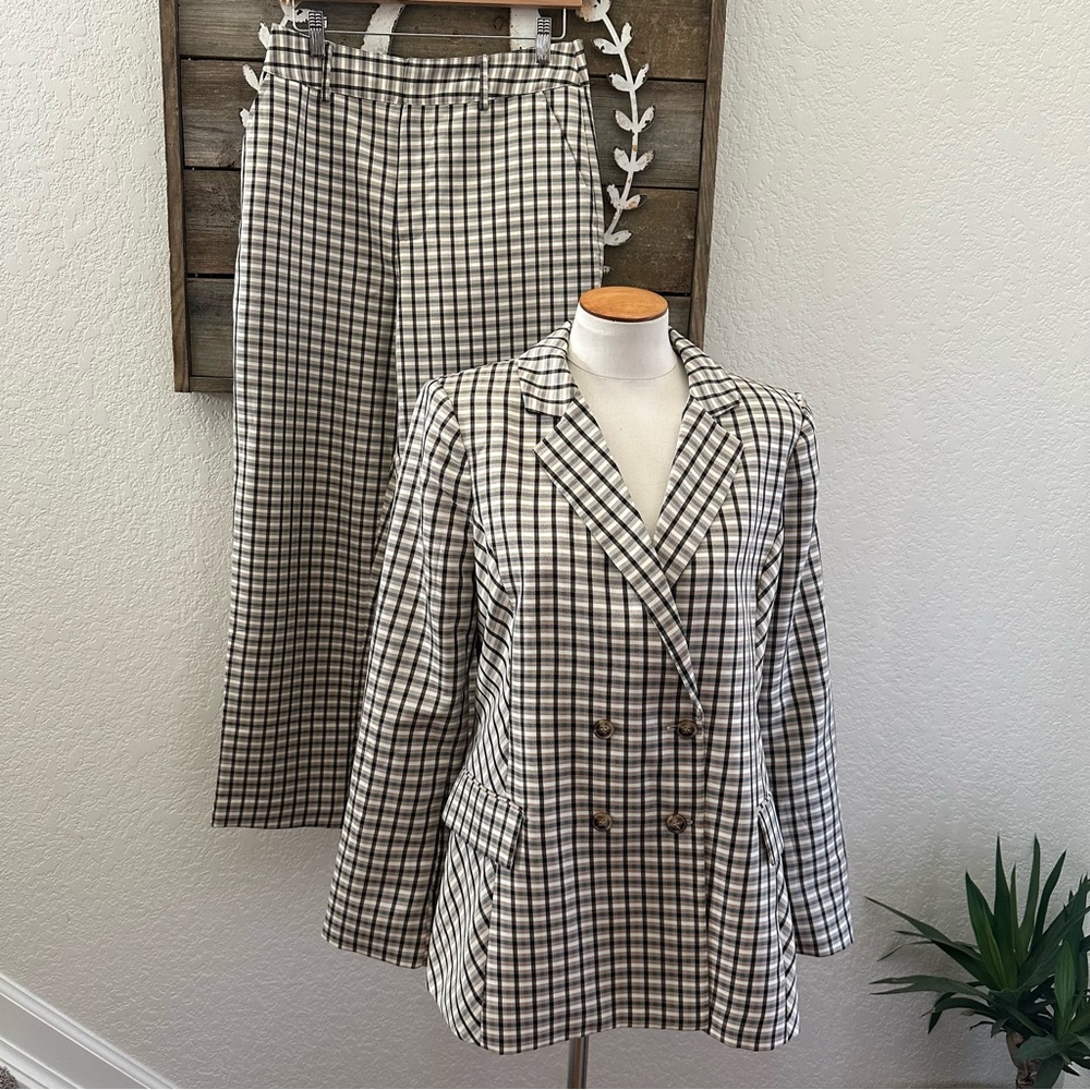Express x negin mirsalehi brown black plaid suit size M/6 NWOT